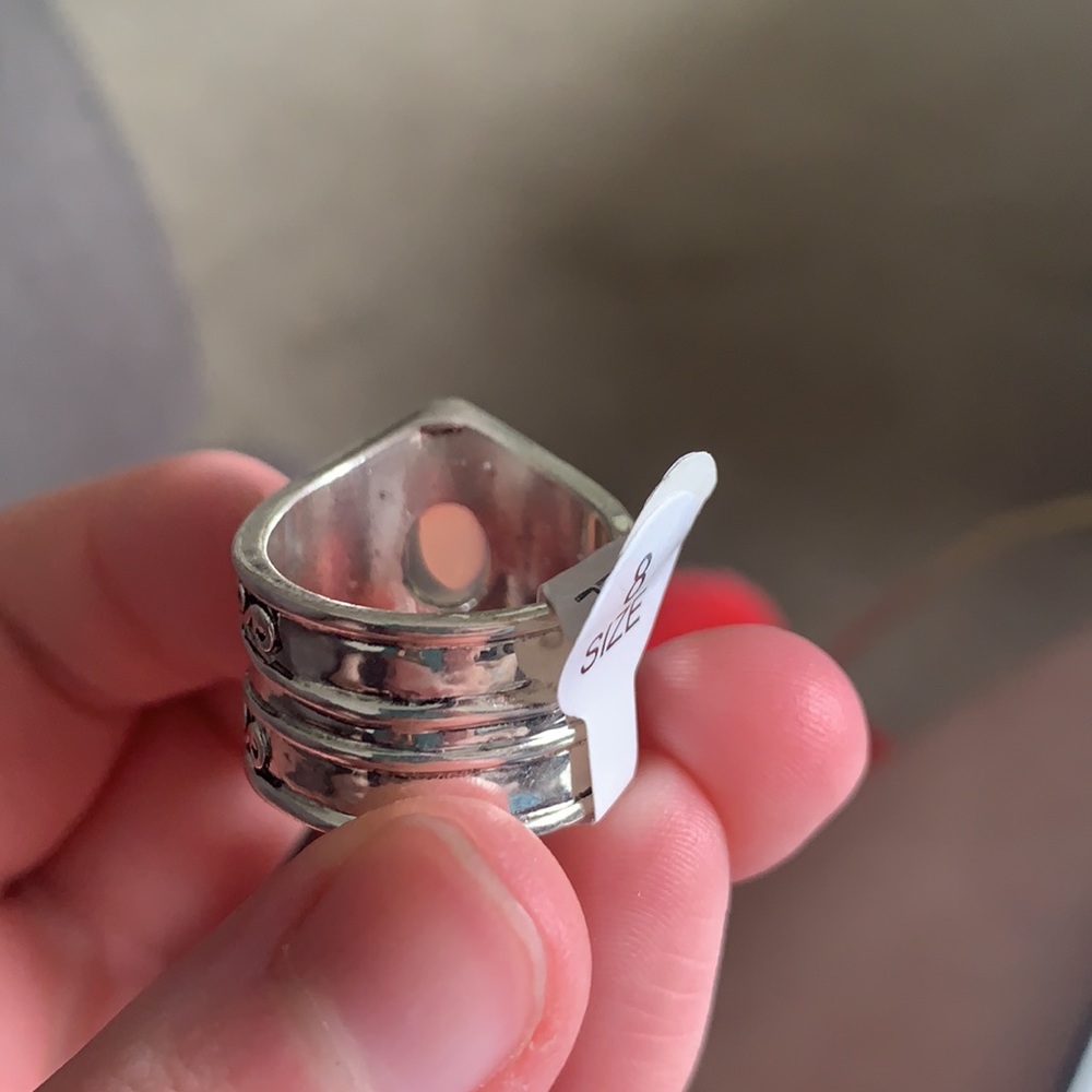 🐚 BOHO Vintage Styled Carved Opal Silver Ring 🐚 - Picture 4 of 8